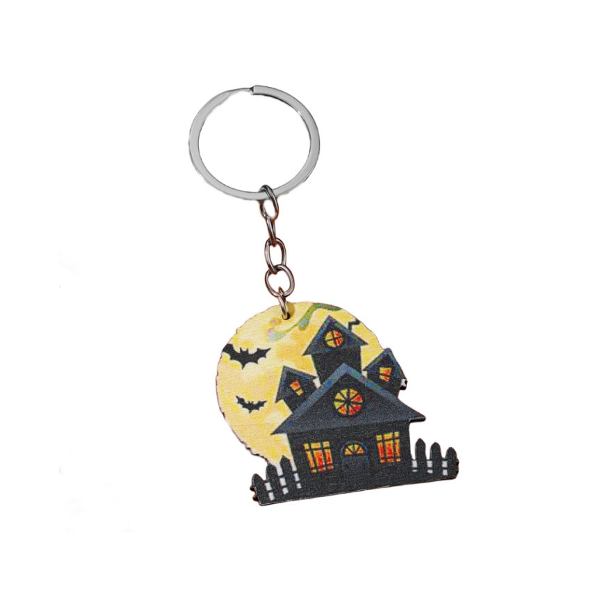 Wholesale Halloween Wooden Bat Spooky Castle Keychain